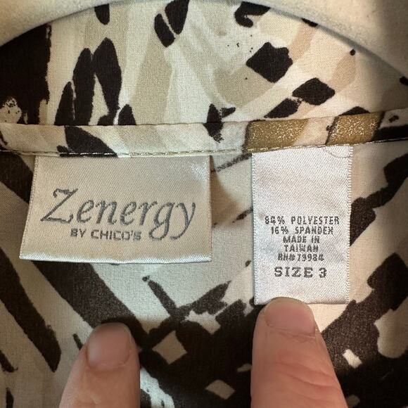 Chico’s women’s lightweight Jacket tropical print brown tan gold coastal grandma - Picture 3 of 10